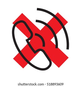 The handset, phone icon.Icon rejected call phone.Isolated on white background with a red cross.Design, logo, icon. Vector illustration