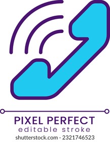 Handset pixel perfect RGB color icon. Phone calls. Informational center. Business support. Isolated vector illustration. Simple filled line drawing. Editable stroke. Poppins font used