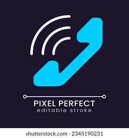 Handset pixel perfect RGB color icon for dark theme. Phone calls. Informational center. Business support. Simple filled line drawing on night mode background. Editable stroke. Poppins font used