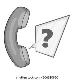 Handset with question mark icon. Gray monochrome illustration of handset vector icon for web design
