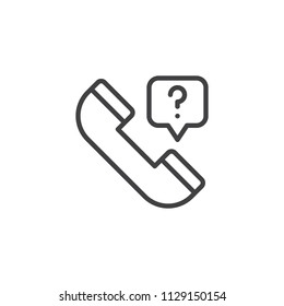 Handset with question mark outline icon. linear style sign for mobile concept and web design. Support service simple line vector icon. Symbol, logo illustration. Pixel perfect vector graphics
