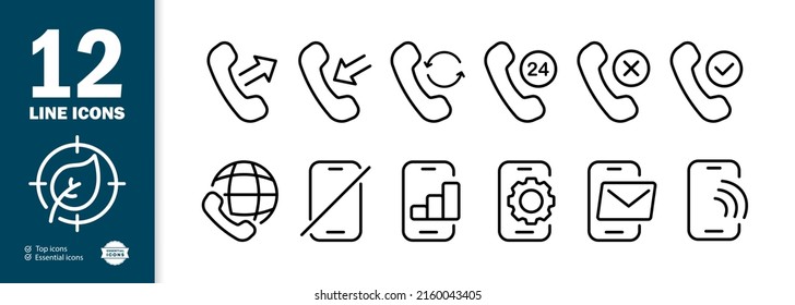 Icono de juego de manos. Llamada, recibida, rechazada, llamada perdida. Llama de vuelta. Todo el día, configuración, mensaje, teléfono, etc. Concepto de conversación.
