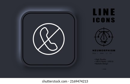 Handset set icon. Phone, incoming, outgoing, rejected, missed, deflected call, network, settings, correspondence, silent mode. Call concept. Neomorphism style. Vector line icon for Business