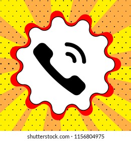 Handset sign. Black icon in a bubble on a yellow background pop art. Vector.