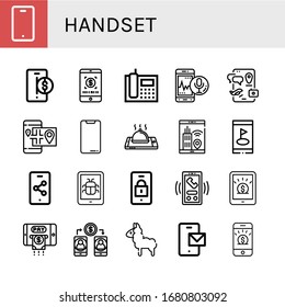 handset simple icons set. Contains such icons as Smartphone, Telephone, Call, Llama, can be used for web, mobile and logo