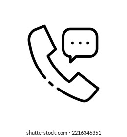 Handset with speech bable line icon. Call, Phone, 24 on 7, navigation, mail, correspondence, sms, missed. Phone future concept. Vector black line icon on a white background