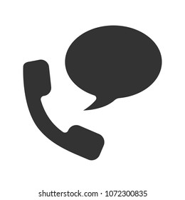 Handset with speech bubble glyph icon. Hotline. Telephone support. Voice message. Silhouette symbol. Negative space. Vector isolated illustration