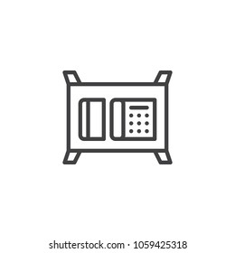 Handset telephone on desk, top view outline icon. linear style sign for mobile concept and web design. simple line vector icon. Symbol, logo illustration. Pixel perfect vector graphics
