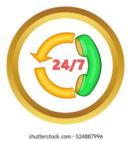 Handset vector icon in golden circle, cartoon style isolated on white background