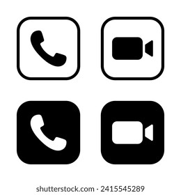 Handset and video call camera icon vector on black square