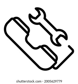 Handset and wrench icon. Outline handset and wrench vector icon for web design isolated on white background