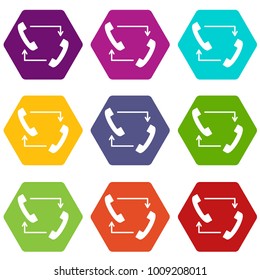 Handsets with arrows icon set many color hexahedron isolated on white vector illustration