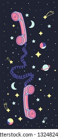 handsets in space background, connection with extraterrestrial civilizations, concept art