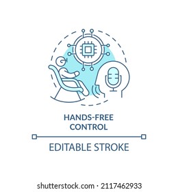 Hands-free Control Turquoise Concept Icon. Voice Command Device For Elderly Abstract Idea Thin Line Illustration. Isolated Outline Drawing. Editable Stroke. Arial, Myriad Pro-Bold Fonts Used