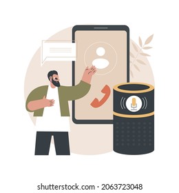Hands-free phone calling abstract concept vector illustration. Smart speaker phone calls, remote smartphone connection, safe driving technologies, voice commands communication abstract metaphor.