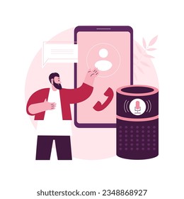 Ilustración vectorial del concepto de llamadas telefónicas sin manos. Llamadas inteligentes de teléfono, conexión remota de smartphone, tecnologías de conducción segura, comandos de voz metáfora abstracta de comunicación.