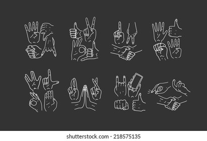 Hands.Gestures. Hand drawn vector illustration. Isolated. Doodle.