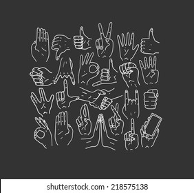 Hands.Gestures. Hand drawn vector illustration. Isolated. Doodle.