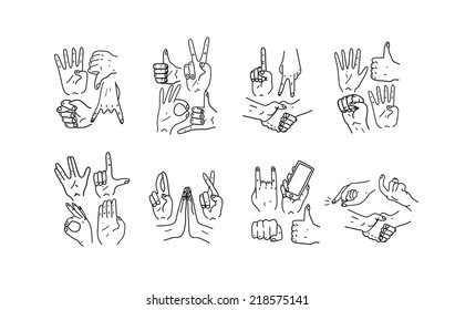 Hands.Gestures. Hand drawn vector illustration. Isolated. Doodle.