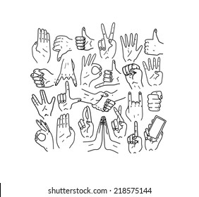 Hands.Gestures. Hand drawn vector illustration. Isolated. Doodle.