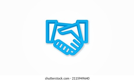 handshake 3d realistic line icon. Vector top view illustration. color pictogram isolated on white background
