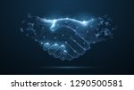 Handshake. Abstract handshake isolated on blue background. Business agreement, teamwork, partnership deal, businessman cooperation, corporate meeting, contract, friendship concept vector illustration