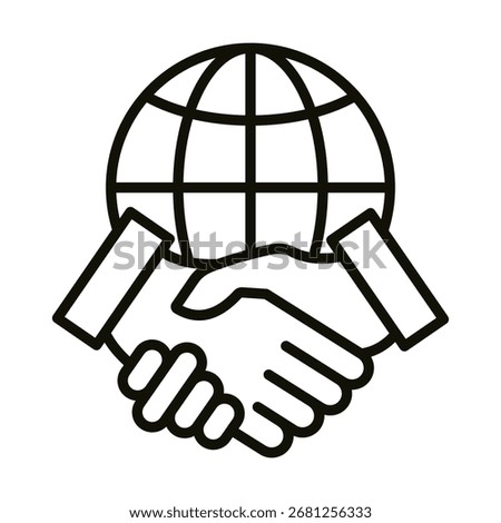 Handshake Across the Globe icon line vector