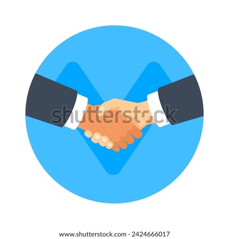 Handshake against a blue circular background, symbolizing agreement, partnership, and trust in business contexts