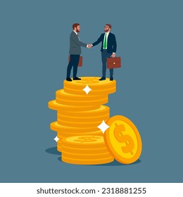 Handshake and Agreement. Business, Company, Funds, gold. Financial investments in creative projects and into innovation. Flat vector illustration.