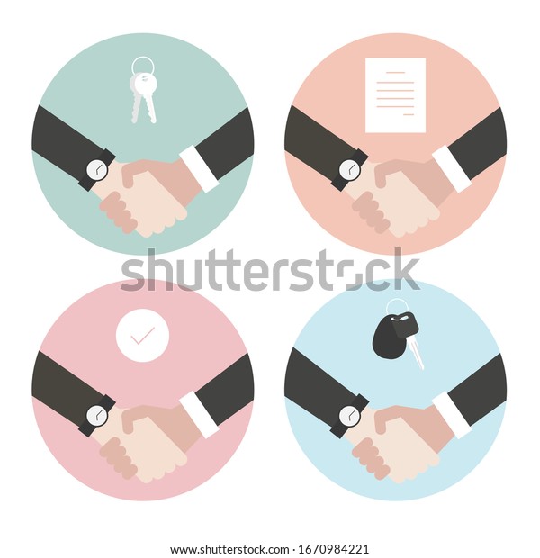 Handshake Agreement colorful business icons. Contract,\
rent and leasing. 