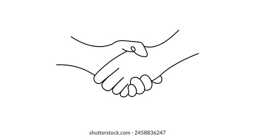 Handshake, Vereinbarung, Eingabehand Banner von einer Zeile auf weißem Hintergrund. Partnerschafts- und Freundschaftssymbol. Vektorgrafik-Grafik