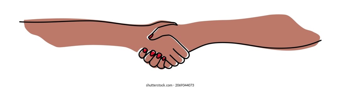 Handshake, agreement, introduction banner hand drawn with single line