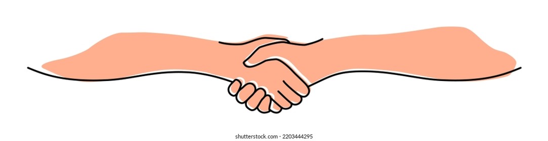 Handshake, agreement, introduction banner hand drawn with single line