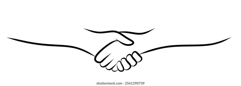 Handshake, agreement, introduction banner hand drawn with single linescribble of shaking hands. cartoon shaking hands Isolated on white background. Vector illustration.handshake sketch. 