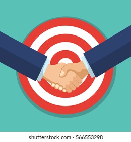 Handshake  agreement on the background of the target.Symbol of a successful transaction. Concept for business and finance. Vector illustration flat style. 