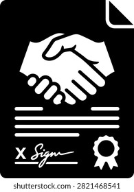 Handshake agreement on a formal contract document icon