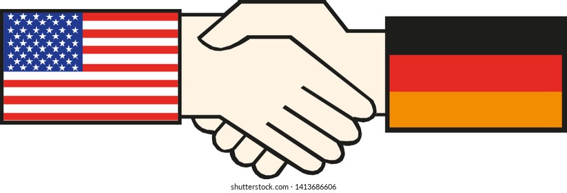 Handshake with America and Germany flag, vector illustration