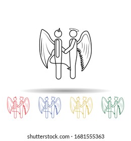 The handshake of an angel and a demon multi color icon. Simple thin line, outline vector of angel and demon icons for ui and ux, website or mobile application