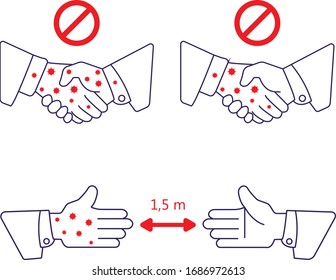 Handshake ban. No handshake the red badge icon, avoiding physical contact and infection with the coronavirus. Vector flat illustration eps 10