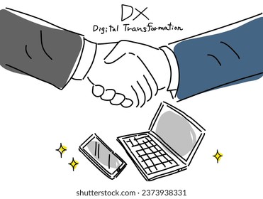 handshake between the company introducing DX and the support company illustration, vector