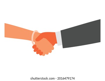 Apretón de manos entre hombre y mujer. Ilustración plana simple