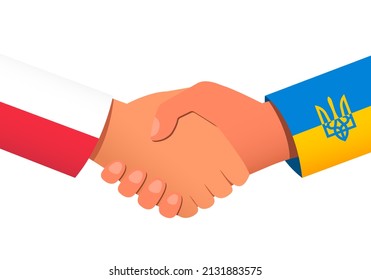 Handshake between Poland and Ukraine as a symbol of financial or political relations and assistance. Vector illustration EPS 10