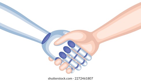 A handshake between a robot and a human Image of cooperation between technology and mankind