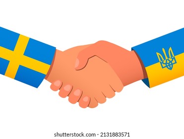 Handshake between Sweden and Ukraine as a symbol of financial or political relations and assistance. Vector illustration EPS 10