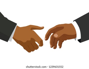 Handshake between two black people, flat illustration for business and finance concept on white