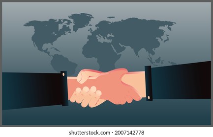  apretón de manos entre dos hombres de negocios con mapa de fondo
