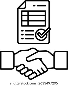 A handshake between two people with a check mark on a piece of paper. Concept of trust and agreement between the two individuals
