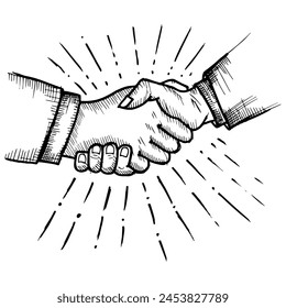 handshake between two people, doodle vector