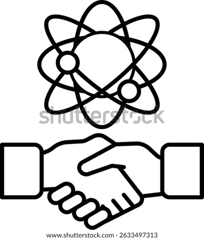 A handshake between two people with a science symbol in the background. The handshake symbolizes a partnership or agreement between the two individuals