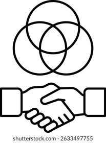 A handshake between two people is shown in a black and white image. Concept of unity and cooperation between two individuals
